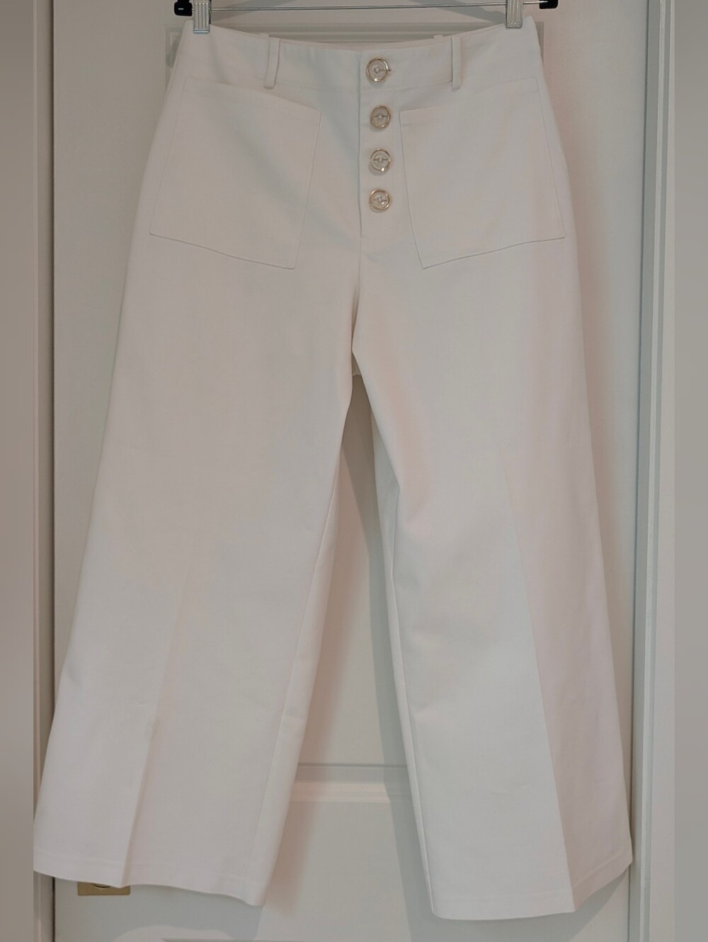 Ramy Brook White Wide-Leg Button-Front Chinos Size 14